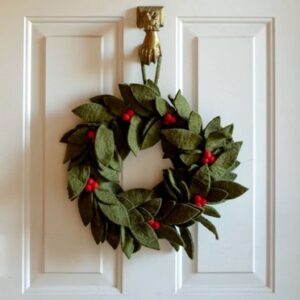 Christmas Decor Wreath Green with Holly Berries