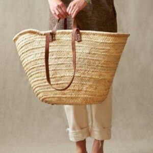 Straw Bag Handmade with Leather, French Market Basket